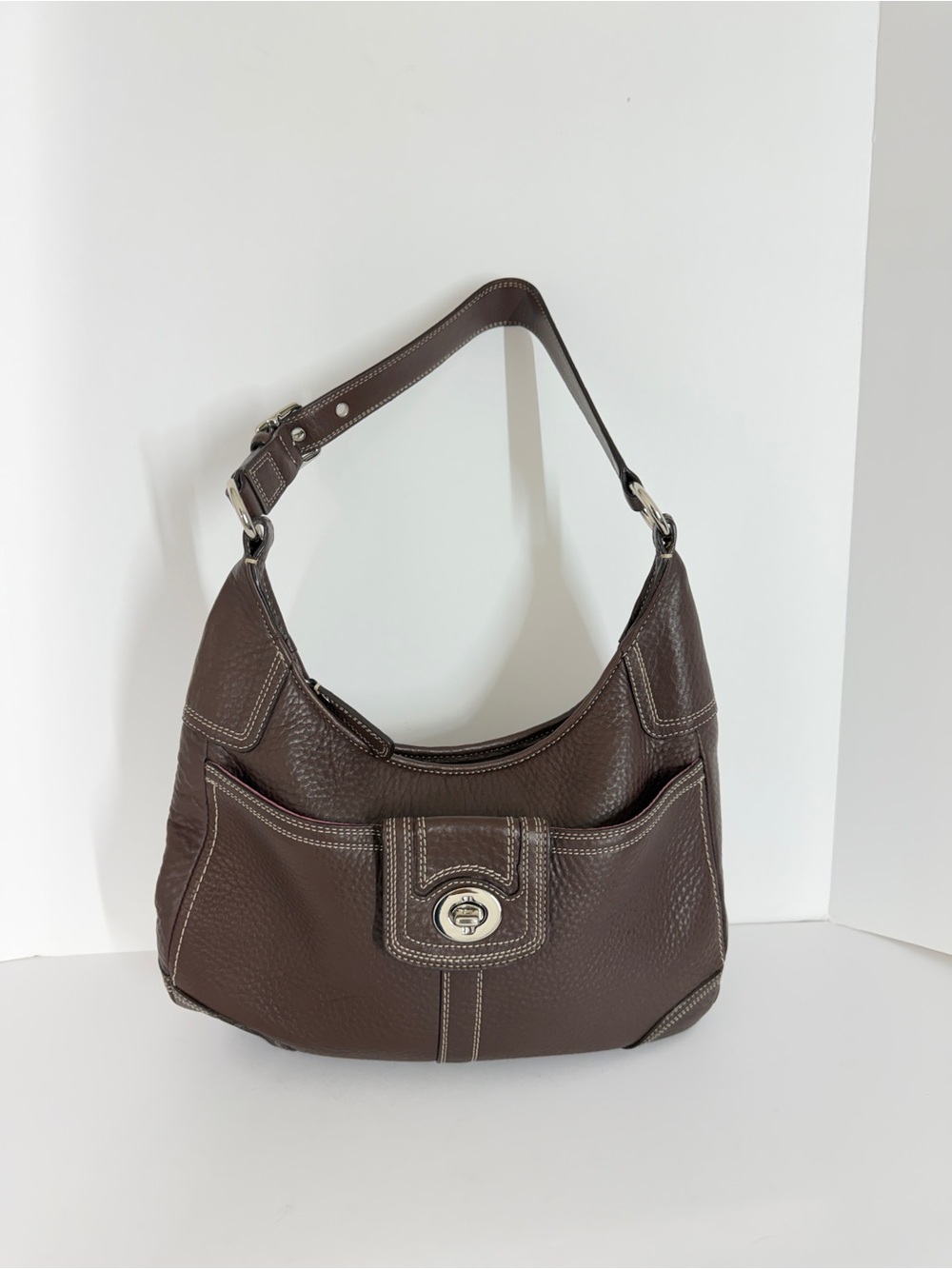 Coach Womens Hamilton Pebbled Leather Hobo Soho Brown F13956 Turnlock Y2K Fall